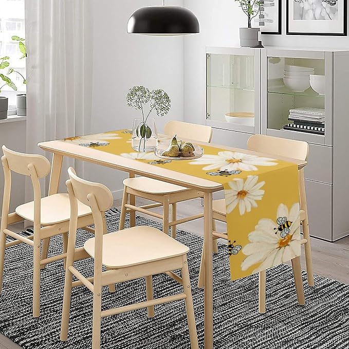 Daisy Flower Table Runner, Summer Spring Seasonal Watercolor Wildflower Yellow - Image 2
