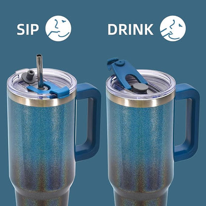 30 oz Shiny Tumbler with Handle and Straw, Stainless Steel Tumbler with Lid and - Image 3