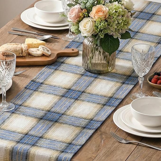 Artoid Mode Blue Light Coffe Farmhouse Plaid Spring Table Runner, Winter Rustic - Image 4