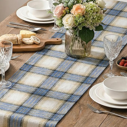 Artoid Mode Blue Light Coffe Farmhouse Plaid Spring Table Runner, Winter Rustic - Image 4