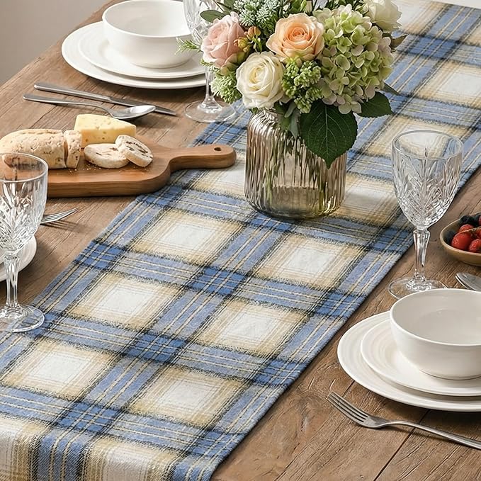 Artoid Mode Blue Light Coffe Farmhouse Plaid Spring Table Runner, Winter Rustic - Image 4