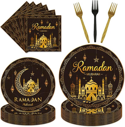 EUOYUFO 96Pcs Ramadan Party Tableware Set Eid Ramadan Mubarak Paper Plates by EUOYUFO