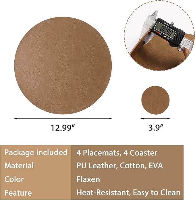 Jovono PU Leather Placemats, Waterproof Coffee Coasters, Kitchen Table Mats - Image 4