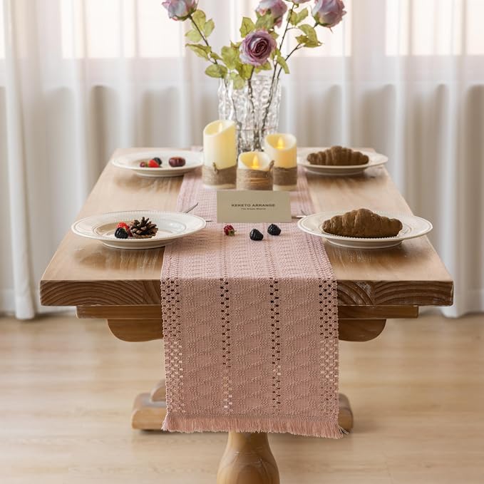 Keketoarrange Boho Macrame Table Runner 12x72 Inch | Woven Burlap Rustic Runner - Image 2