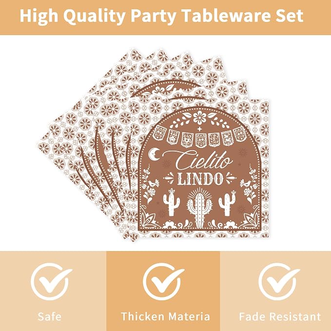 96 Pcs Cielito Lindo Party Decorations, Terracotta Tableware Set | Includes - Image 4