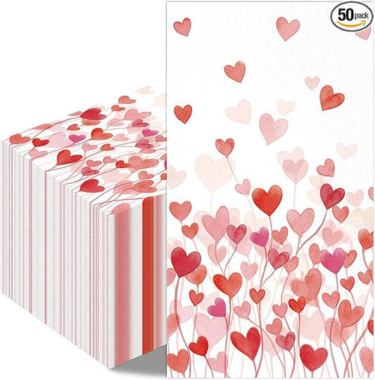 Valentines Day Paper Napkins - 100 Pcs 7.9 x 4.3 In Pink Red Heart Decorative Napkin Sets Disposable, Dinner Guest Party Decorations Supplies Decor for Couples Anniversary Wedding Engagement