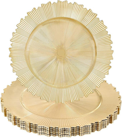 LIYH 8 Pcs Gold Chargers Plates 13 Inch - Gold Chargers for Dinner Plates, Irregular Design Heavy-Duty Plate Charger Bulk, Suitable for Wedding & Party- Stackable