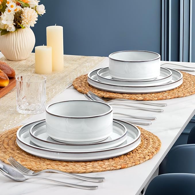 LIANYU 18 PCS Dinnerware Sets for 6, Stoneware Dinner Plates and Bowls Set | - Image 5