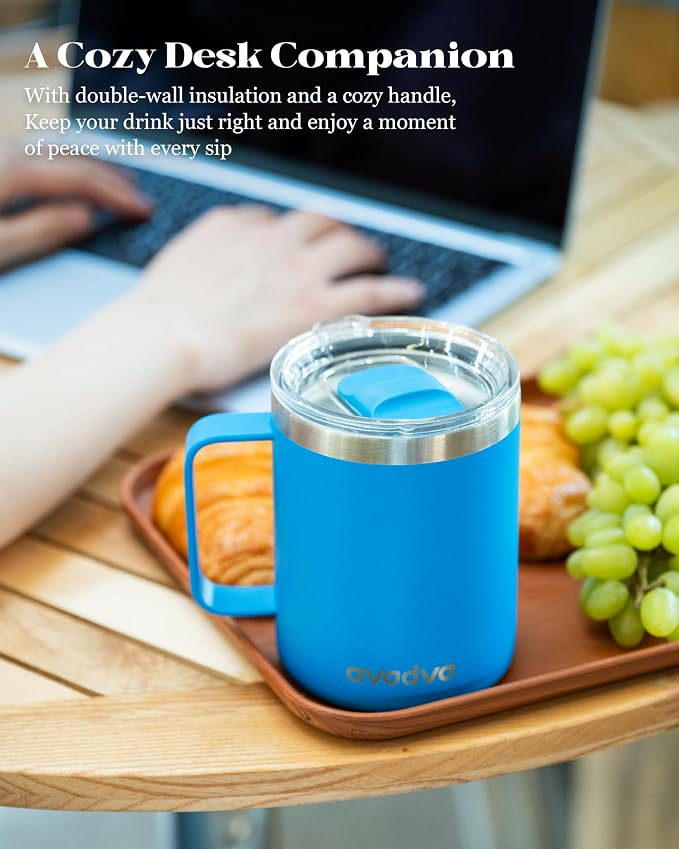 12oz Insulated Coffee Mug with Lid – Includes Two Lids, Stainless Steel Coffee - Image 5
