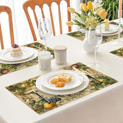 Fruit Placemats Set of 4, Fruits Grape Table Mats, Washable Place Mats for Home Party Indoor Kitchen Dining Table Decoration 12x18 Inch