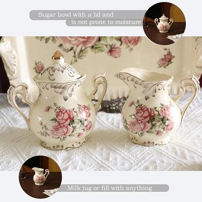 Ceramic Tea Set, 4 Cups and Spoons, One Sugar Bowl, One Milk Kettle, One - Image 3
