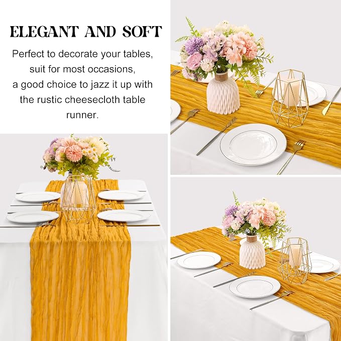 Mustard 10FT Cheesecloth Table Runner Boho Gauze Fabric Table Runner Rustic - Image 3