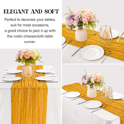 Mustard 10FT Cheesecloth Table Runner Boho Gauze Fabric Table Runner Rustic - Image 3