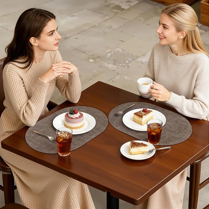 Placemats Set of 4, 11.8 x 17 Inch, Dark Brown | Heat Resistant Oval Faux - Image 7
