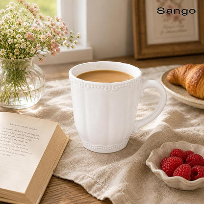 SANGO Bethany White Mugs Set of 4, 15 oz Stoneware White Coffee Mugs, Vibrant - Image 9
