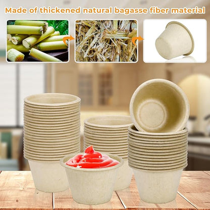LeonBach 150 Pack 4 oz Natural Bagasse Fiber Paper Bowls, Small Disposable - Image 3
