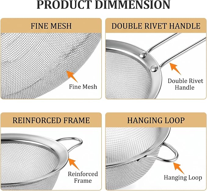 4PCS Fine Mesh Strainer Set, Stainless Steel Kitchen Sieve - Image 3