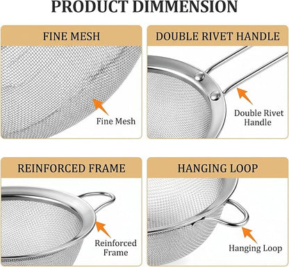 4PCS Fine Mesh Strainer Set, Stainless Steel Kitchen Sieve - Image 3