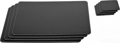 Nikalaz Set of Small Black 4 Placemats and 4 Coasters Made of Recycled Leather, Place Mats (15.7'' x 11.8'' and Coasters 3.9'' x 3.9'', Black)