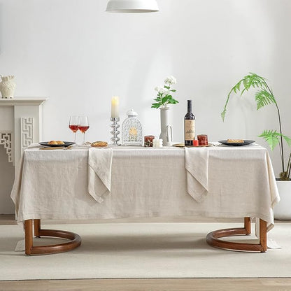 EVERLY Pure Linen Hemstitch Tablecloth,100% Stonewashed French Linen tablecloths for Kitchen Dining Rectangle Tables,60x84Inch Machine Washable Christmas Thanksgiving Organic Tablecloth-Natural Linen