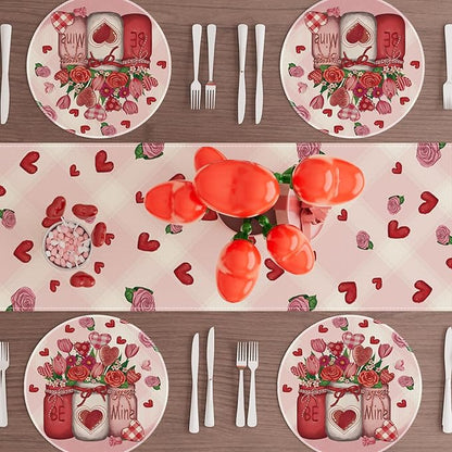 XCHI Roses Flowers Love Hearts Vase Valentine’s Day Round Placemats Set of 4 Table Mats for Party Home Kitchen Dining Table Decorations 14x14 Inch