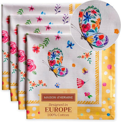 Maison d' Hermine Cloth Napkins Set of 4 100% Cotton Everyday Reusable Square Napkins Cloth Washable Dinner Wedding Valentines Day Decorations Spring/Summer (Happy Florals - Sweety, 20" x 20")