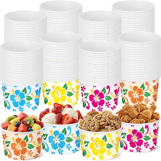 100 Pcs 9oz Summer Hawaii Paper Bowls Treat Snack Cups Summer Ice Cream Dessert by Romooa