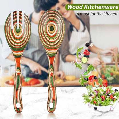 Salad Tongs, Pakkawood Wooden Spoons, Mixing Dinner Fork and Spoon | 10.5in - Image 8