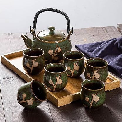 KEYDUACU Japanese Tea Set, Kiln-Formed Ceramic Tea Set, Plum Blossom Embossed - Image 6