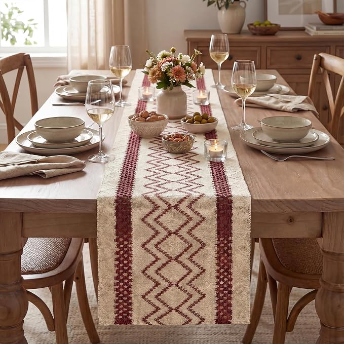 Artoid Mode Red Stripe Diamond Woven Table Runner 12x48 Inch | Holiday - Image 2
