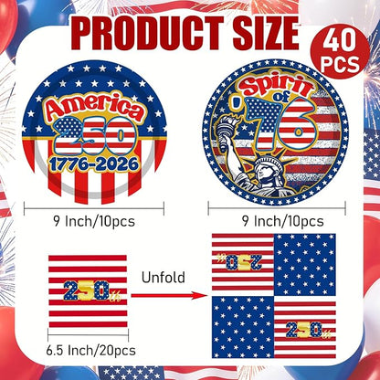 40Pcs Patriotic 4th of July Paper Plates and Napkins Set, 9 Inch Disposable - Image 2