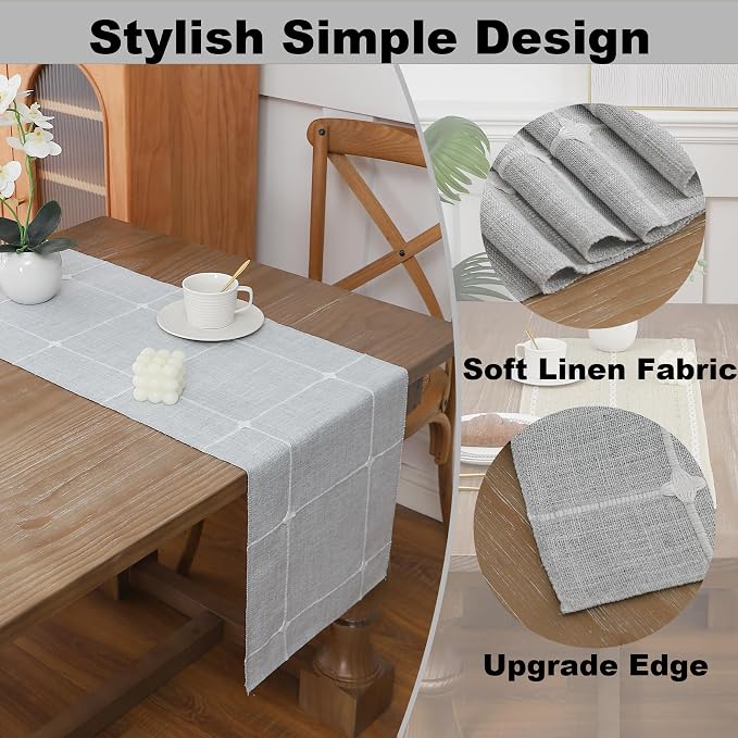 Gernaice Boho Table Runner, Modern Plaid Cotton Linen Farmhouse Table Runners - Image 3