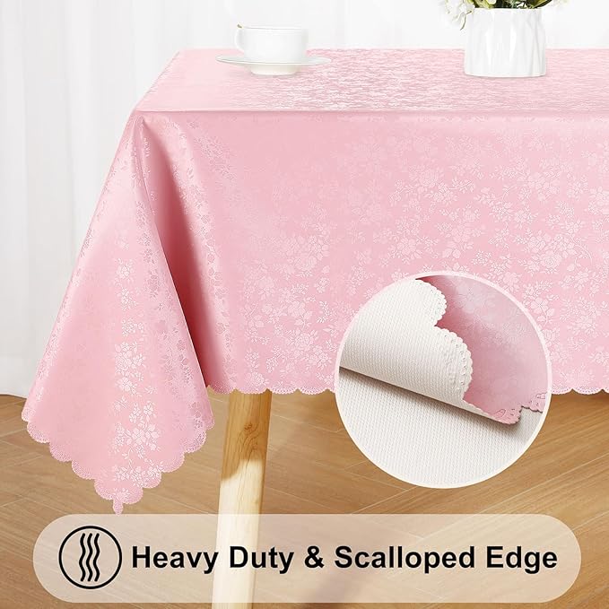 Smiry Square Table Cloth, Waterproof Heavy Duty Vinyl Tablecloths, Wipeable Washable Table Cover for Kitchen, Dining Room & Valentines (Pink, 70" X 90")