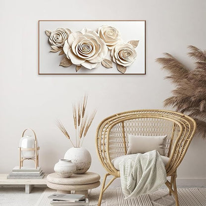 Canvas Art Wall Decor Print Paintings White Flower Wall Art Prints Pictures Decor Ready To Hang Pictures For Bedroom Bathroom And Office Kitchen Home Wall Decor Artwork 20"×40" With Framed