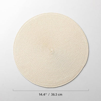 Round Placemats Set of 6 Plastic Woven Placemats Washable Wipeable Table Mats for Dining Table Heat Resistant Non-Slip Circle Place Mats (Beige)