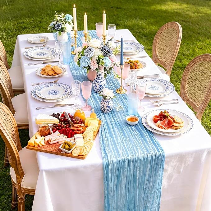 3 Pack Baby Blue Cheesecloth Table Runner 35x120 Inch Boho Semi Sheer Boho - Image 8
