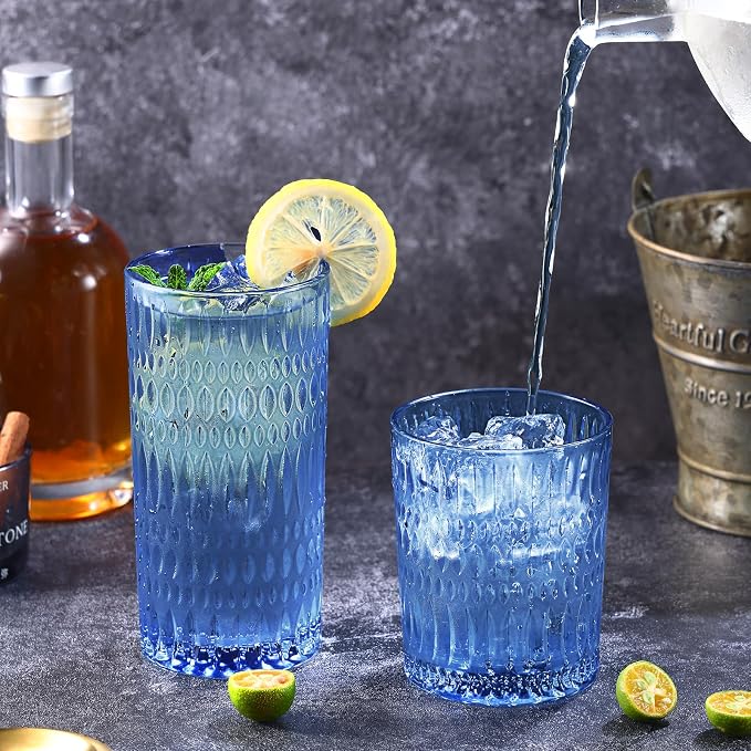 Loivttvv Glassware Drinking Glasses Set of 8, 14 oz Highball Glasses & 10 oz - Image 4
