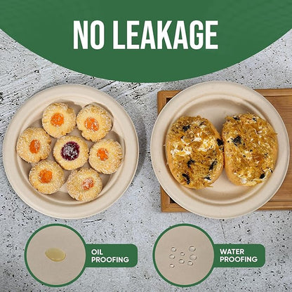 Disposable Plates 100% Compostable Heavy Duty - 9 Inch paper plates bulk for Party, Dinner, Cake, Dessert, Snacks Eco-Friendly Brown