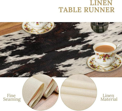 Cow Skin Print Table Runner, Cotton Linen Rustic Cottage Country Farm Animal - Image 5