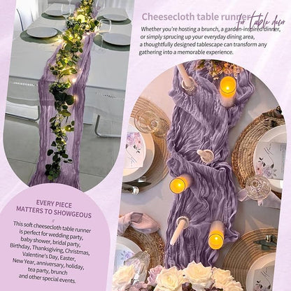 Showgeous 2 Pack Purple Cheesecloth Table Runners Boho Wedding Decor | Rustic - Image 8