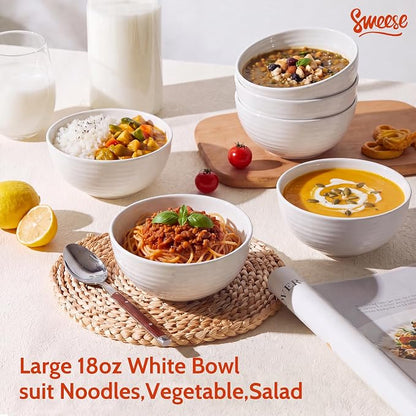 Sweese Ceramic Bowls Set of 6, 18 Oz Texture Ribbed Bowls, Wide Rim Stackable - Image 3