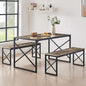 VECELO Kitchen Dining Table Set for 4 to 6, 55" Wood Dinette 2 Benches with Metal Frame for Dinner Breakfast Nook and Small Space, Grey
