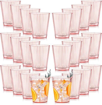 24 PCS Plastic Ribbed Drinking Glasses Pink 10oz Vintage Ripple Stemless Wine by SHIQIKEJIPTY