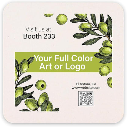 B.E. Green Custom Coasters - Pulpboard Personalized Coasters for Drinks - Full Color Print - Reusable & Absorbent - Beverage Coaster - Promotional Events & Celebrations - Pack of 50 - Square, 4"x 4"