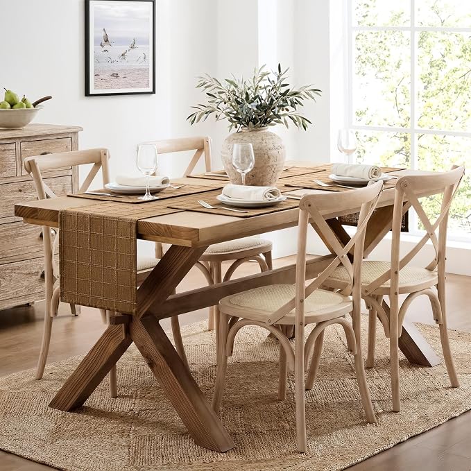 Linen Checked Farmhouse Table Runner, 13x48 Inches Roasted Brown | Raised Grid - Image 3