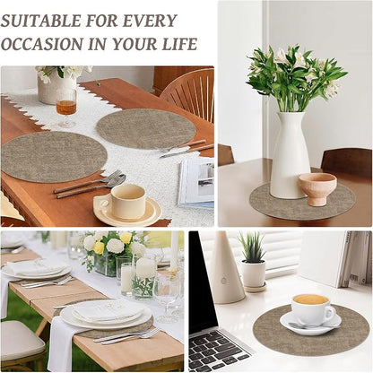 13" Round Placemats Set of 6, Reversible Faux Leather Heat Resistant Table Mats - Image 7
