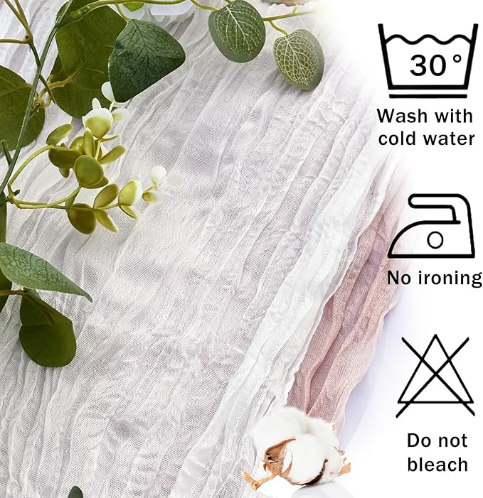 12 Pack White Cheesecloth Table Runner 22x120 Inch-Naturally Dyed Colors Sheer Gauze Cheese Cloth Wedding Table Runner,Rustic Boho Crinkle Fabric, Reception, Bridal Shower,Farmhouse Dining Decor