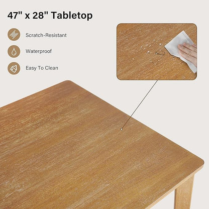 4-Piece Farmhouse Dining Set, Wooden Table with 2 Chairs, Bench Seat, Mid-Century Modern Wooden Table & Upholstered Chair Set for Home, Kitchen, Dining Room, Solidwood Legs