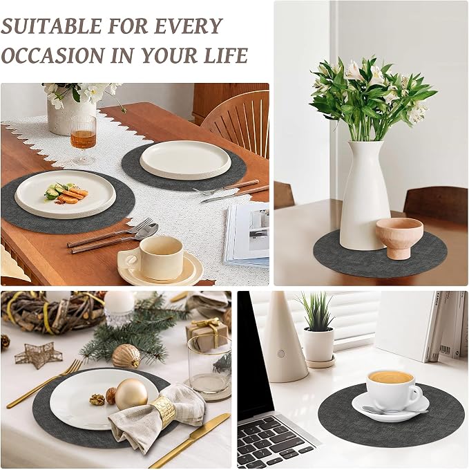 13"Round Placemats Set of 6, Reversible Faux Leather Heat Resistant Table Mats - Image 7