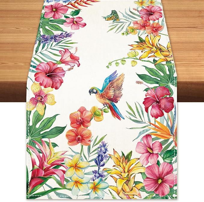 Summer Tropical Floral Table Runner Spring Butterfly Burlap Table Runners by BEAUTYROMANCEFORYOURLIFE
